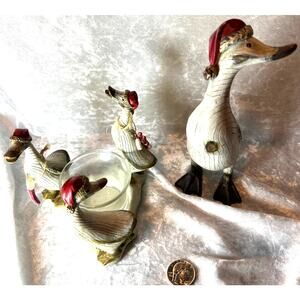 Holiday Duck TII Collections Goose Figurine & 3 Goose Votive Resin Wood Grain